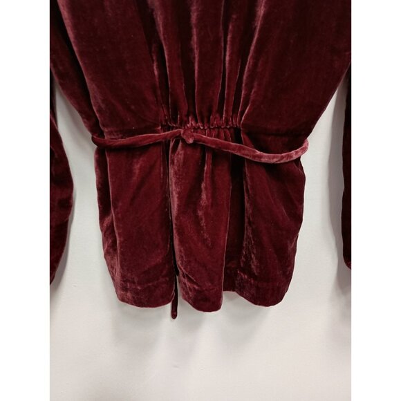 J. Crew Womens Velvet Blouse Top Size 12 Burgundy V Neck Long Sleeve Whimsygoth - Picture 9 of 10